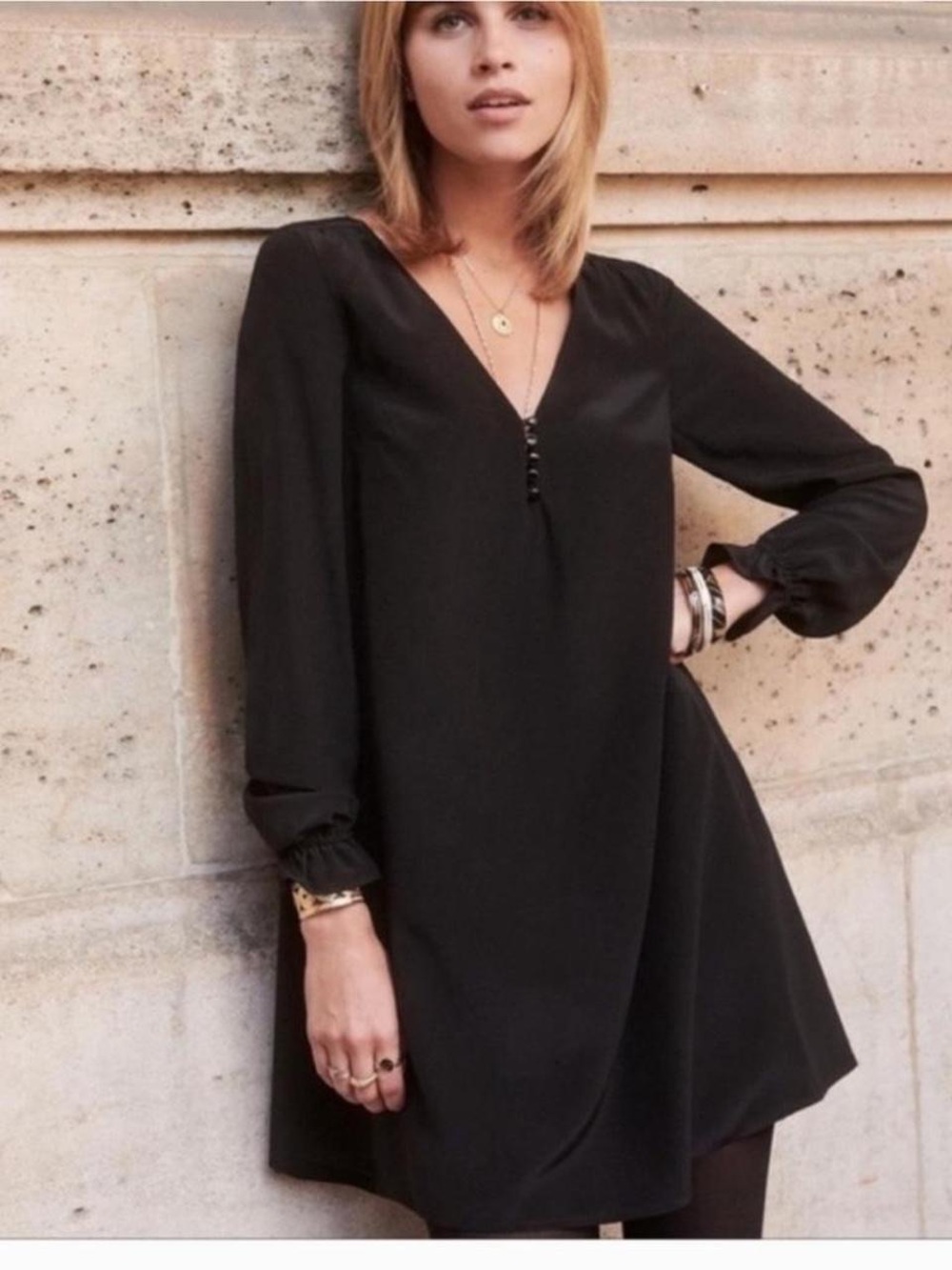 Sezane Carmen Black Shift Dress